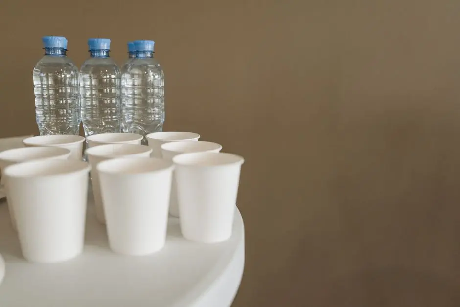 Ilustrasi botol air minum di meja kerja